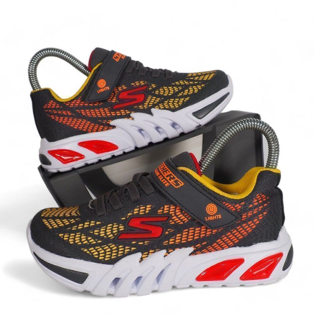 Skechers Flex-Glow Elite Vorlo Light Up Sneakers Grey / Orange / Yellow‎ Youth 2